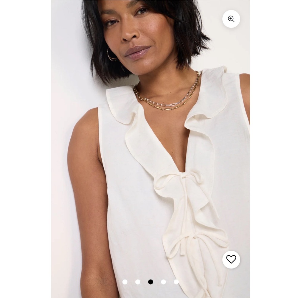 Cloth and Stone Cream Ivory Tie Front Ruffle Sleeveless Top XL NWT - Picture 2 of 8